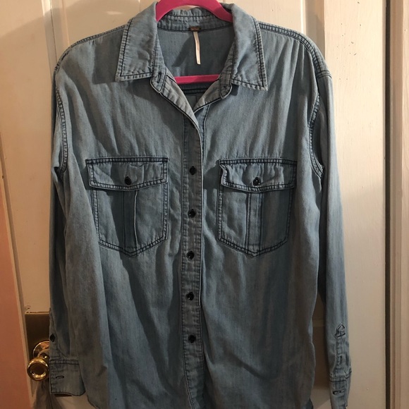 Free People Denim Button Down Shirt - Picture 1 of 3